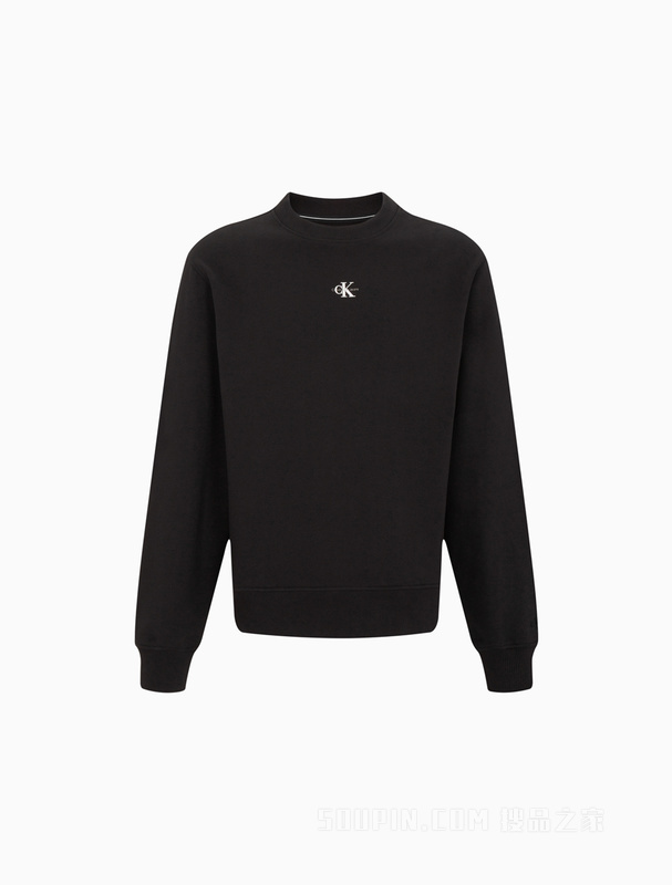 Calvin Klein 23春季新款男士休闲撞色交叠LOGO纯棉圆领卫衣J323376