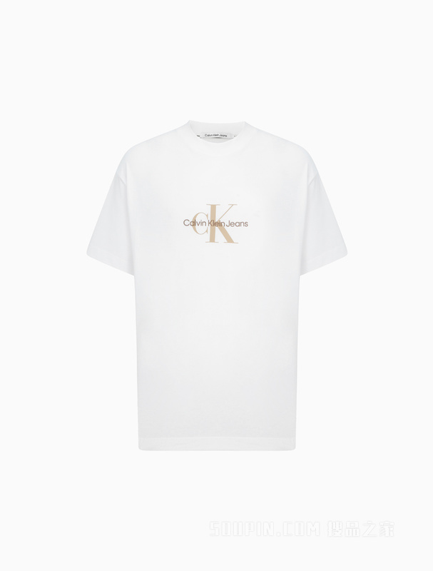 Calvin Klein 23春季新款男士简约休闲LOGO绣印纯棉透气短袖T恤J323378