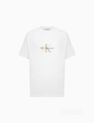 Calvin Klein 23春季新款男士简约休闲LOGO绣印纯棉透气短袖T恤J323378