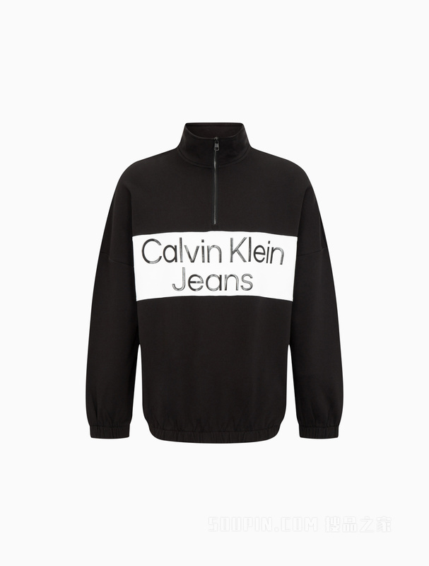 Calvin Klein 23春季男士时尚撞色LOGO纯棉半拉链宽松立领卫衣J323390