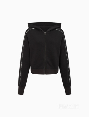 Calvin Klein 23春季新款女士时尚短款LOGO织带条休闲连帽外套J220425