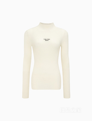 Calvin Klein 23春季新款女士休闲半高领撞色刺绣打底针织衫J220439
