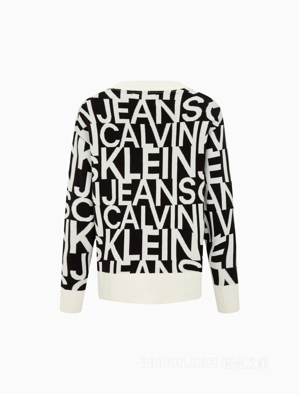 Calvin Klein 23春季女士时尚通身LOGO提花纯棉纽扣针织开衫J220567