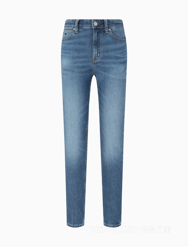 Calvin Klein 23春季女士时尚刺绣高腰紧身高弹力水洗牛仔裤J220802