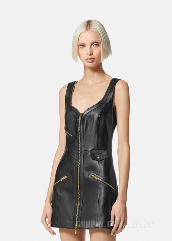 骑手皮革迷你连衣裙