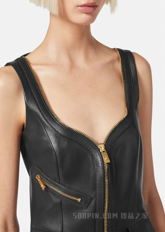 骑手皮革迷你连衣裙