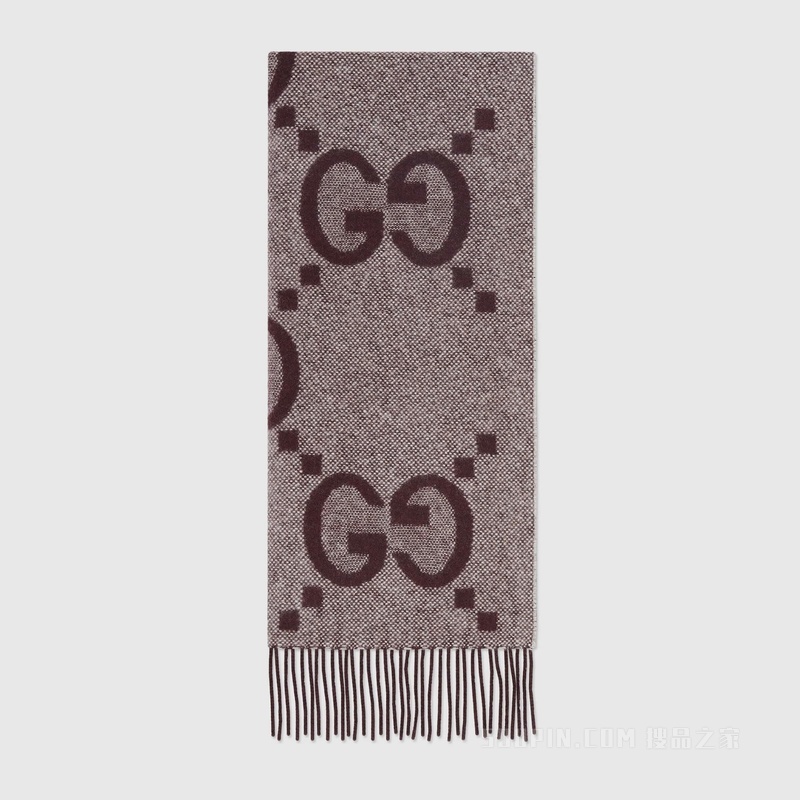 GG山羊绒提花围巾 棕色和象牙白色