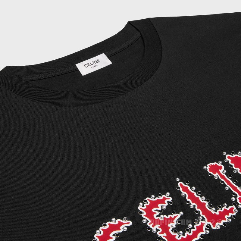 棉质平纹针织水钻宽松T恤 24630