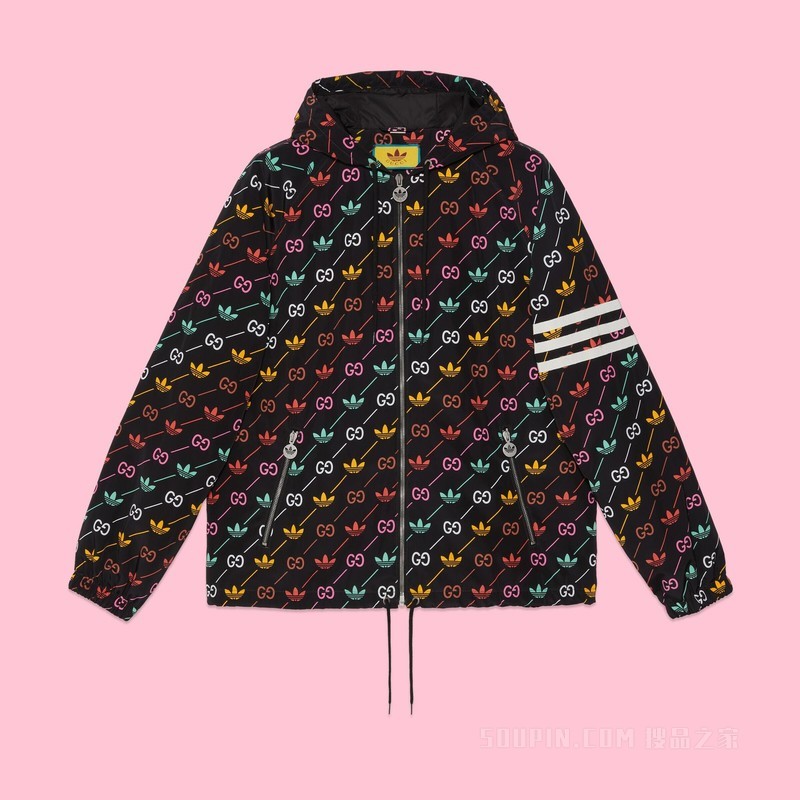 adidas x Gucci联名系列GG Trefoil条纹夹克 黑色和多色