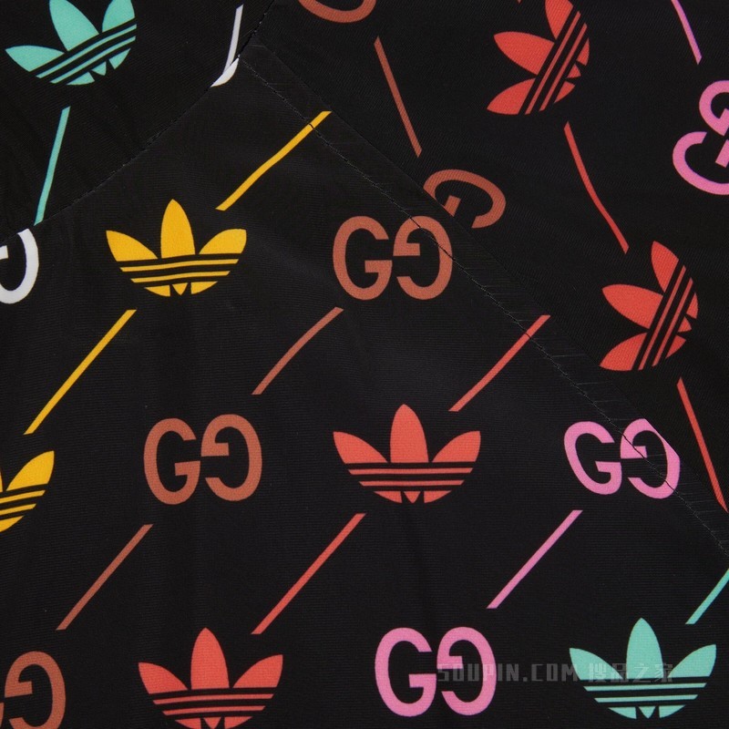 adidas x Gucci联名系列GG Trefoil条纹夹克 黑色和多色