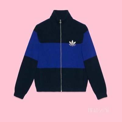 adidas x Gucci联名系列羊毛拉链夹克 深蓝色和蓝色