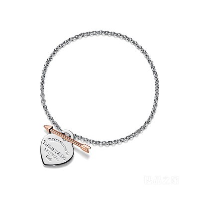 Return to Tiffany™ 系列纯银和 18K 玫瑰金 Lovestruck Heart Tag 手链，小号