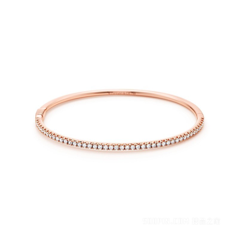 Tiffany Metro 系列 18K 玫瑰金镶钻铰链手镯，小号。