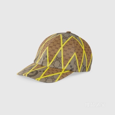 GG拼布棒球帽 米色、乌木色和黄色