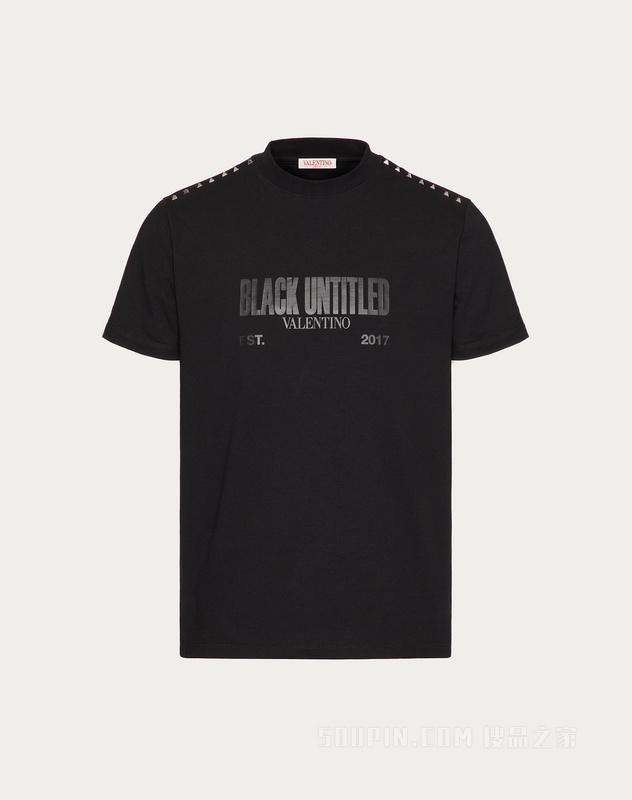 BLACK UNTITLED印花和铆钉棉质T恤
