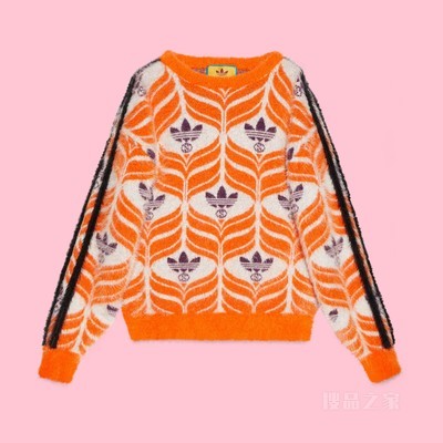 adidas x Gucci联名系列GG Trefoil毛衣 橙色和象牙白色