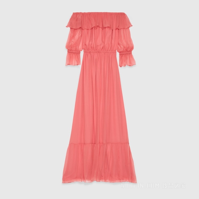 真丝雪纺连衣裙 粉色