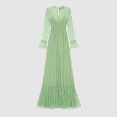 真丝雪纺连衣裙 绿色