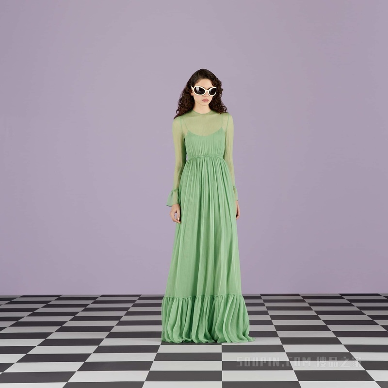 真丝雪纺连衣裙 绿色