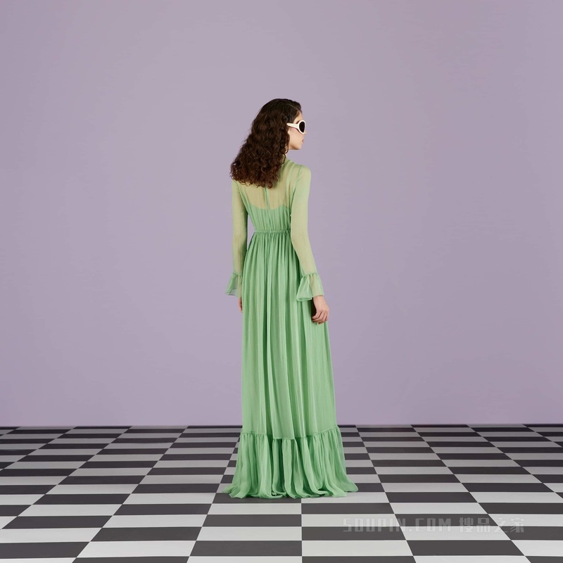 真丝雪纺连衣裙 绿色