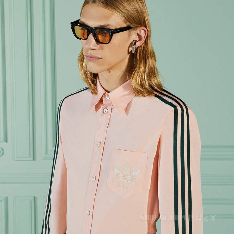 adidas x Gucci联名系列精细色织衬衫 粉色