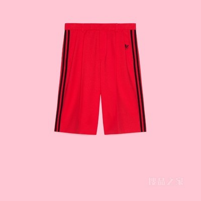 adidas x Gucci联名系列顺滑粗斜纹布短裤 红色