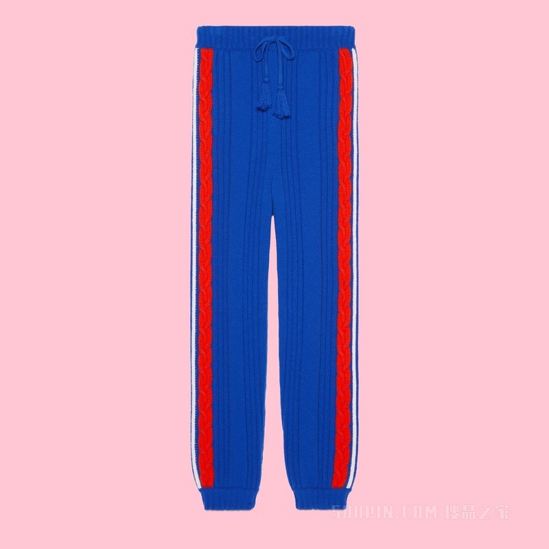 adidas x Gucci联名系列柔软羊毛罗纹长裤 蓝色