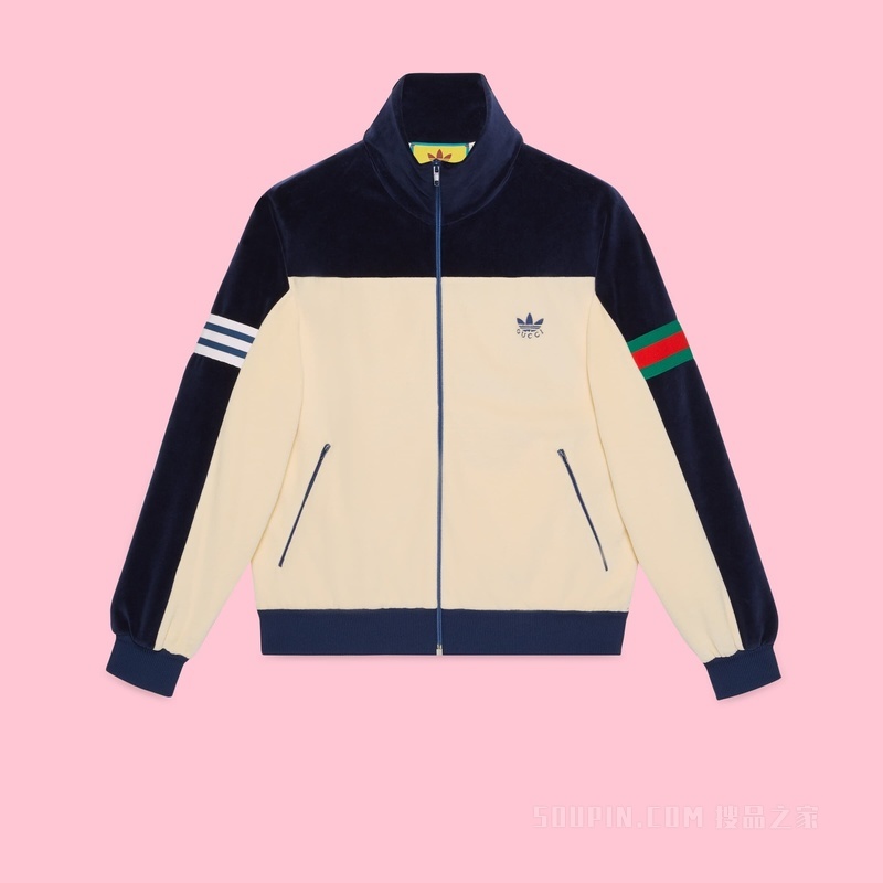 adidas x Gucci联名系列绳绒夹克 蓝色和玫瑰米色