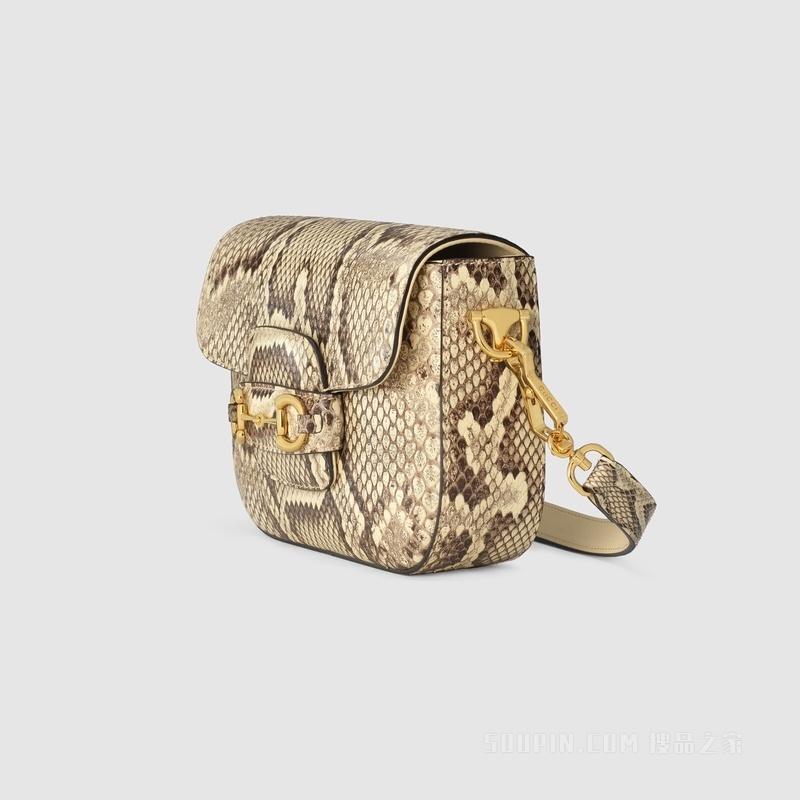 Gucci Horsebit 1955系列蟒蛇皮迷你手袋 原色