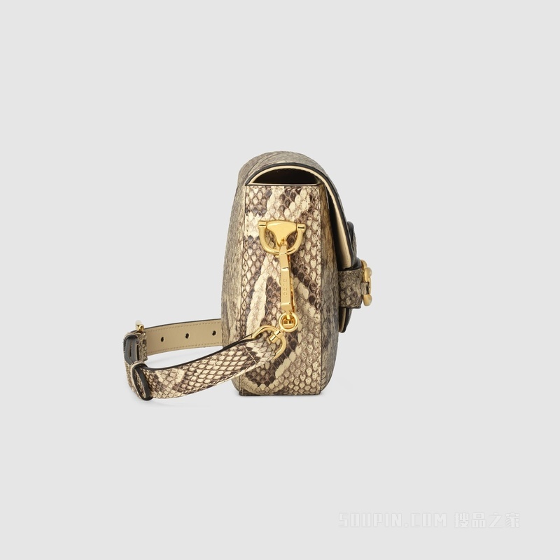 Gucci Horsebit 1955系列蟒蛇皮迷你手袋 原色