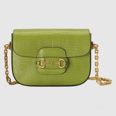 Gucci 马衔扣1955系列蜥蜴皮迷你手袋 淡绿色