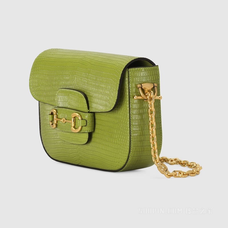 Gucci 马衔扣1955系列蜥蜴皮迷你手袋 淡绿色