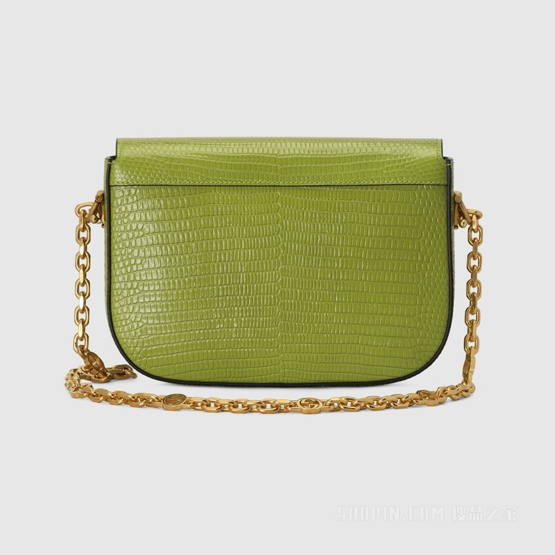 Gucci 马衔扣1955系列蜥蜴皮迷你手袋 淡绿色