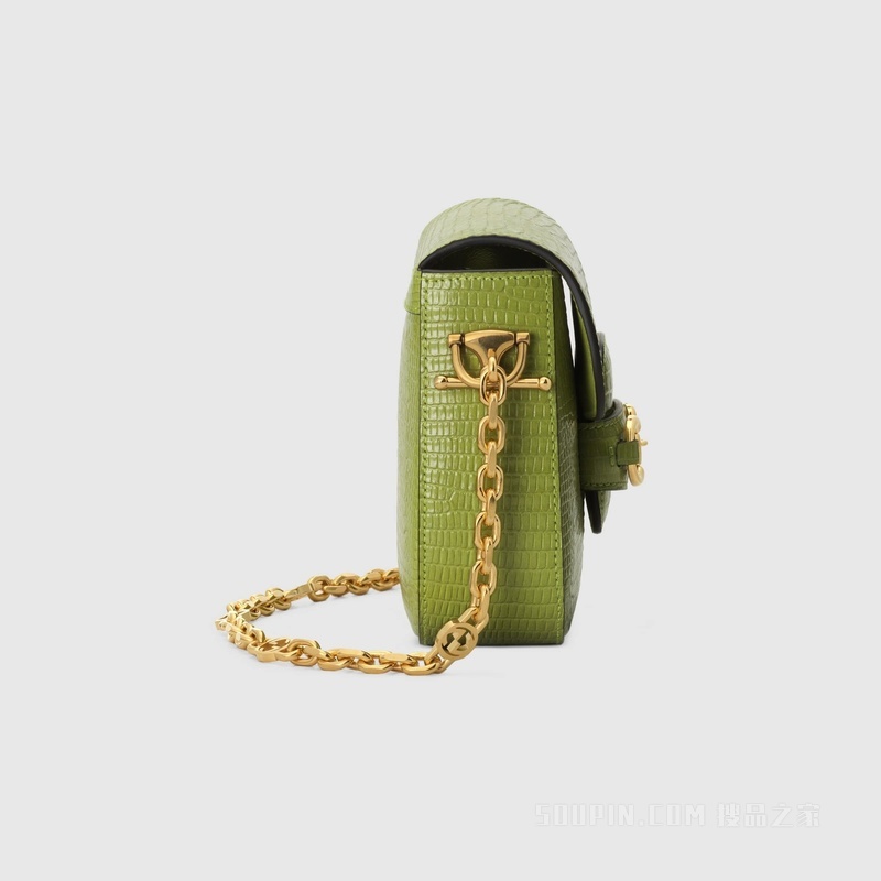 Gucci 马衔扣1955系列蜥蜴皮迷你手袋 淡绿色