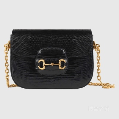 Gucci 马衔扣1955系列蜥蜴皮迷你手袋 黑色