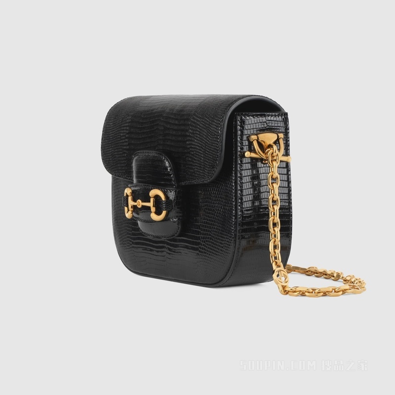 Gucci 马衔扣1955系列蜥蜴皮迷你手袋 黑色