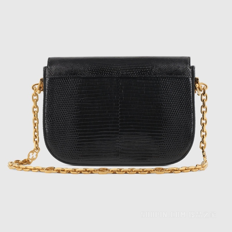 Gucci 马衔扣1955系列蜥蜴皮迷你手袋 黑色