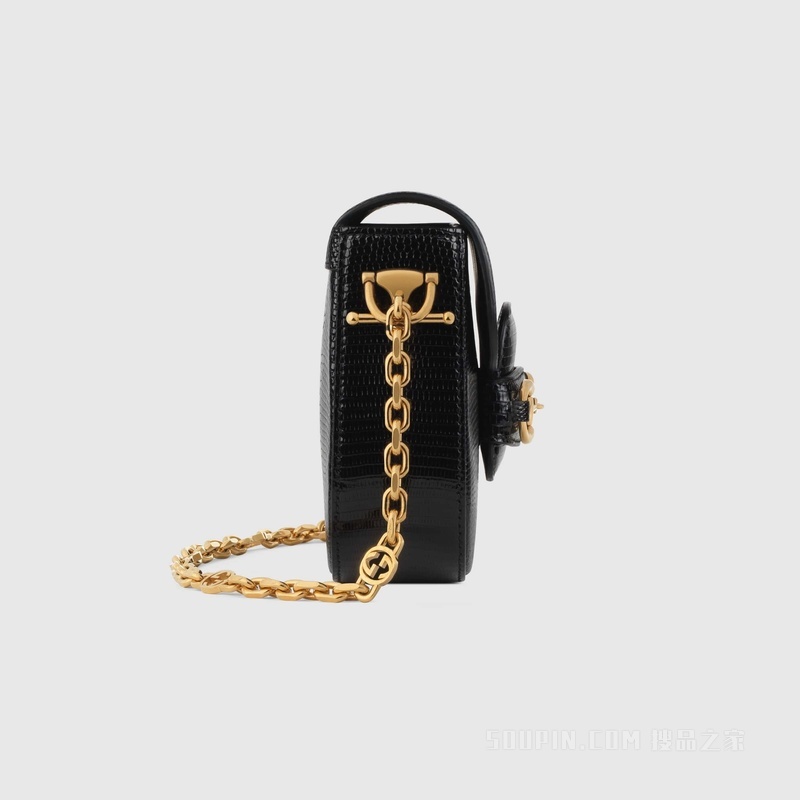 Gucci 马衔扣1955系列蜥蜴皮迷你手袋 黑色