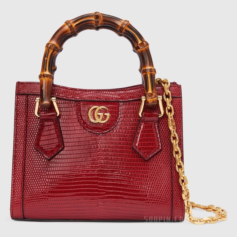 Gucci Diana竹节蜥蜴皮迷你手袋 红色