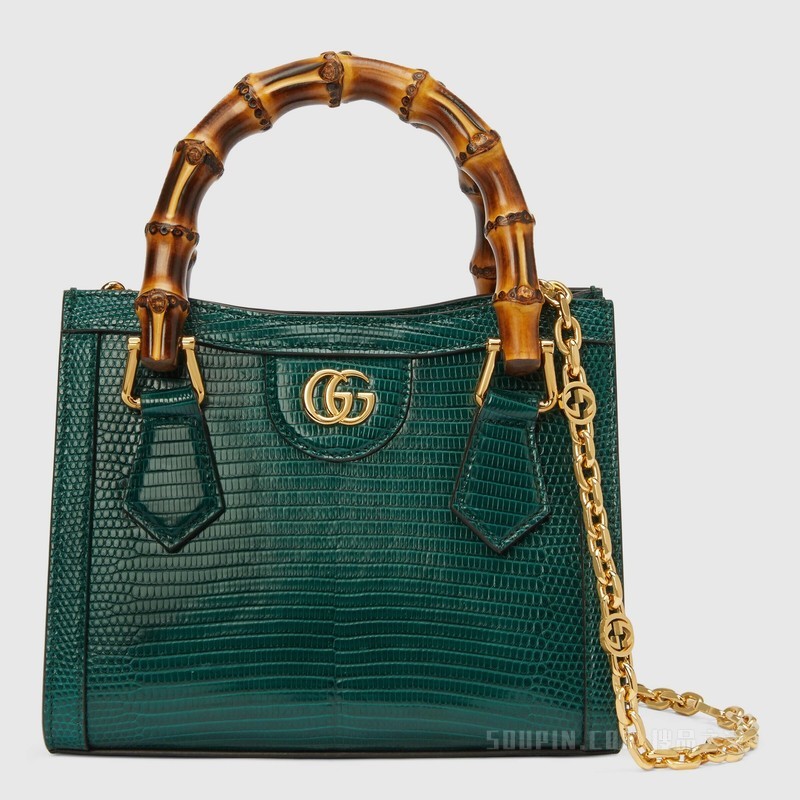 Gucci Diana竹节蜥蜴皮迷你手袋 复古绿