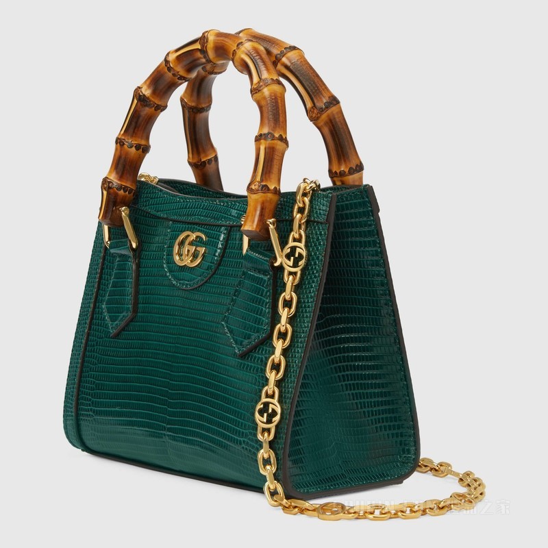 Gucci Diana竹节蜥蜴皮迷你手袋 复古绿