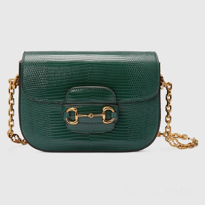 Gucci 马衔扣1955系列蜥蜴皮迷你手袋 复古绿