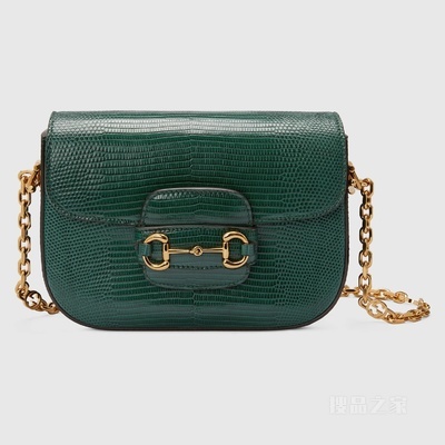 Gucci 马衔扣1955系列蜥蜴皮迷你手袋 复古绿