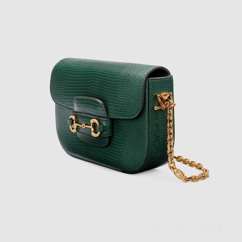 Gucci 马衔扣1955系列蜥蜴皮迷你手袋 复古绿