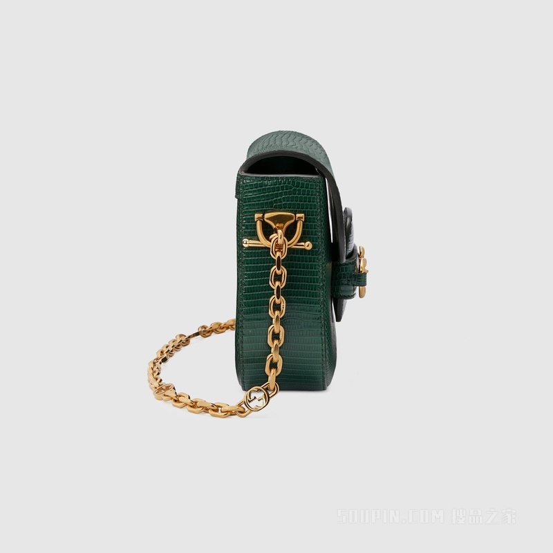 Gucci 马衔扣1955系列蜥蜴皮迷你手袋 复古绿