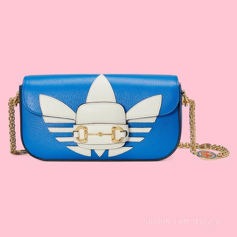 adidas x Gucci联名系列小号马衔扣肩背包 亮蓝色皮革