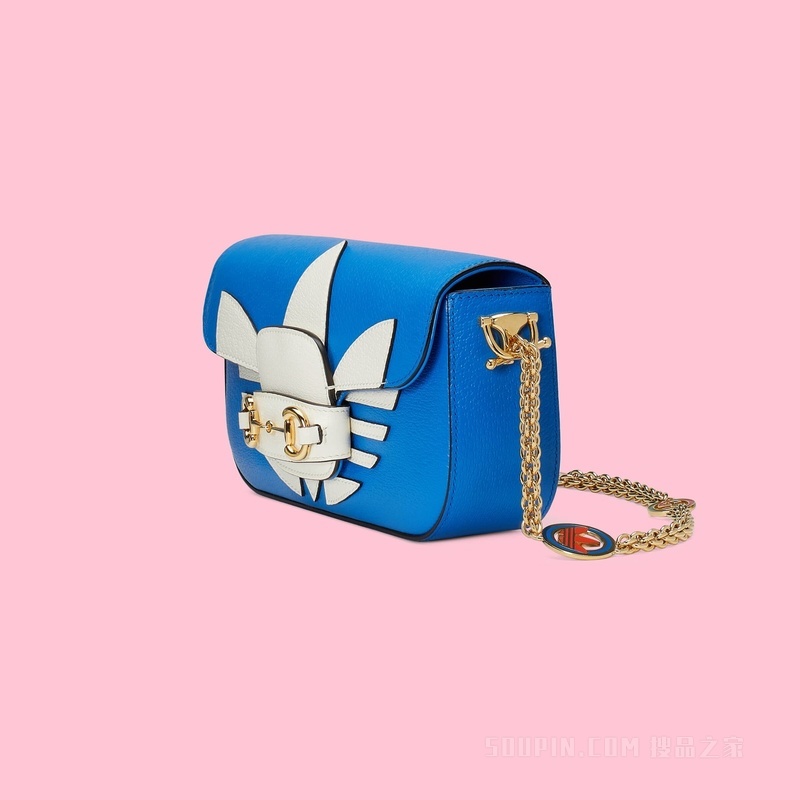 adidas x Gucci联名系列小号马衔扣肩背包 亮蓝色皮革