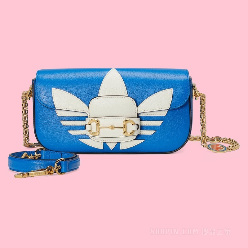 adidas x Gucci联名系列小号马衔扣肩背包 亮蓝色皮革