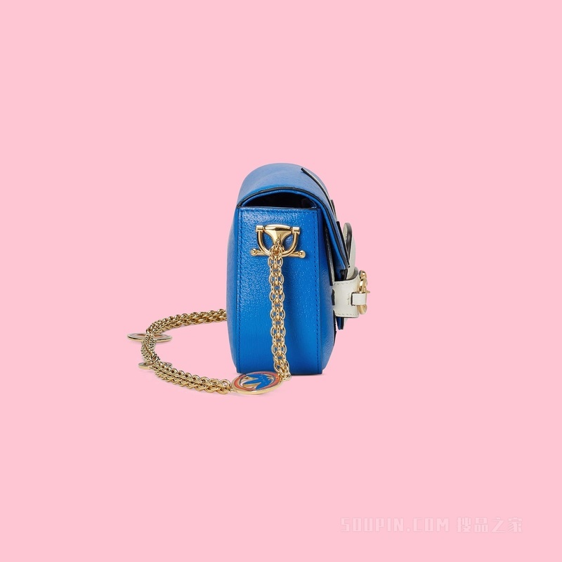 adidas x Gucci联名系列小号马衔扣肩背包 亮蓝色皮革