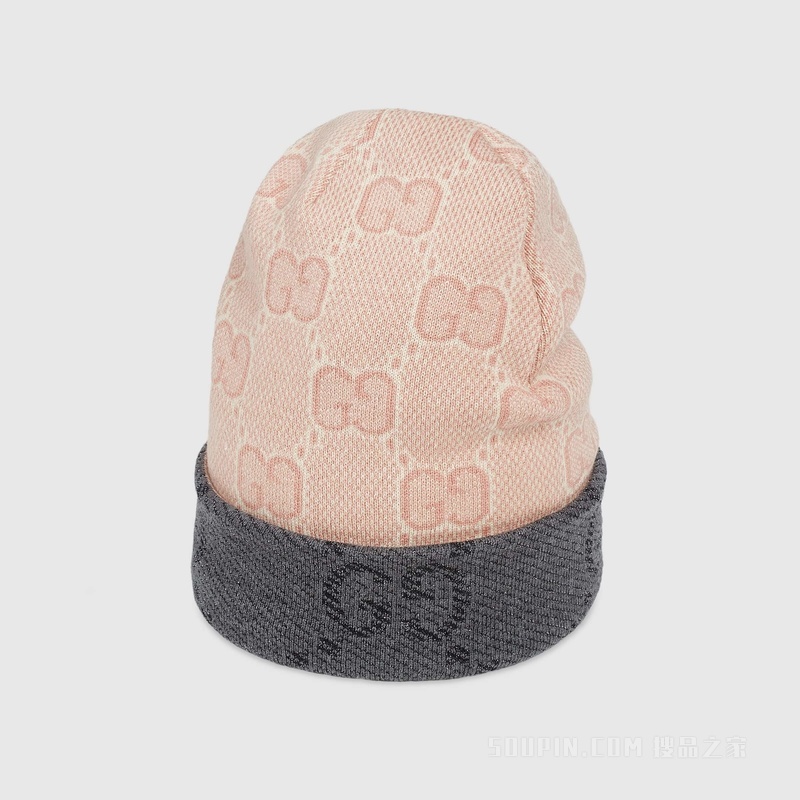 双面GG羊毛帽 灰色和粉色